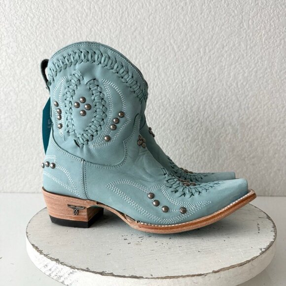 Lane COSSETTE Womens Cowboy Booties 6.5 Western Blue Leather Cowgirl Short Boots - Picture 2 of 13